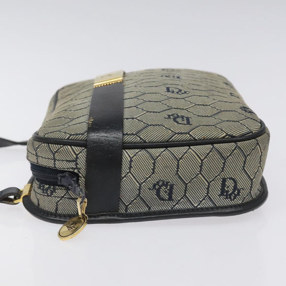 Christian Dior Honeycomb Canvas Shoulder Bag Gold Navy Auth EC396