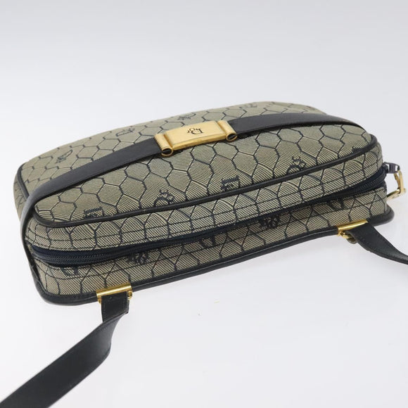 Christian Dior Honeycomb Canvas Shoulder Bag Gold Navy Auth EC396