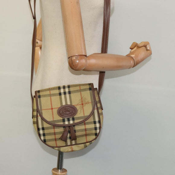Burberrys Nova Check Shoulder Bag PVC Leather Beige Auth EC421