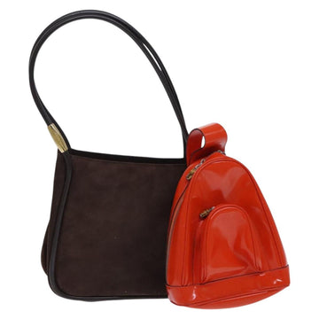 GUCCI Shoulder Bag Suede Patent 2Set Brown Orange Auth EC423
