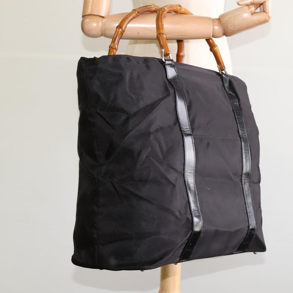 GUCCI Bamboo Hand Bag Nylon Black 002 2854 0412 5 Auth EC436