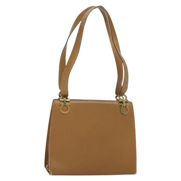 Salvatore Ferragamo Gancini Shoulder Bag Leather Beige Gold Auth EC442