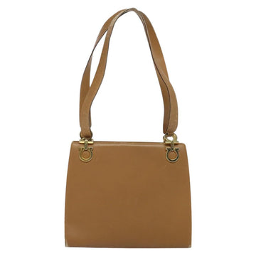 Salvatore Ferragamo Gancini Shoulder Bag Leather Beige Gold Auth EC442 - 0