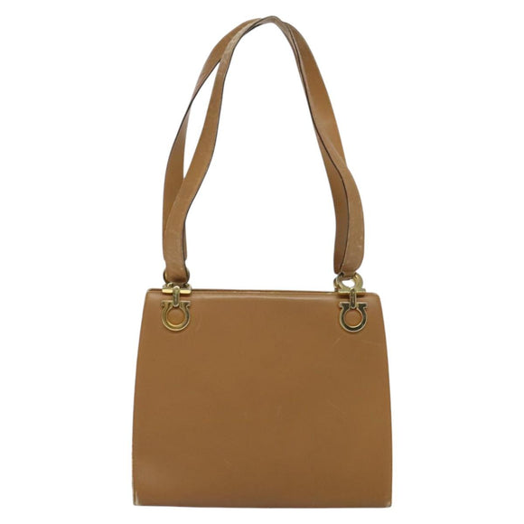 Salvatore Ferragamo Gancini Shoulder Bag Leather Beige Gold Auth EC442