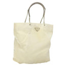 PRADA Hand Bag Nylon Cream Silver Auth EC470-1