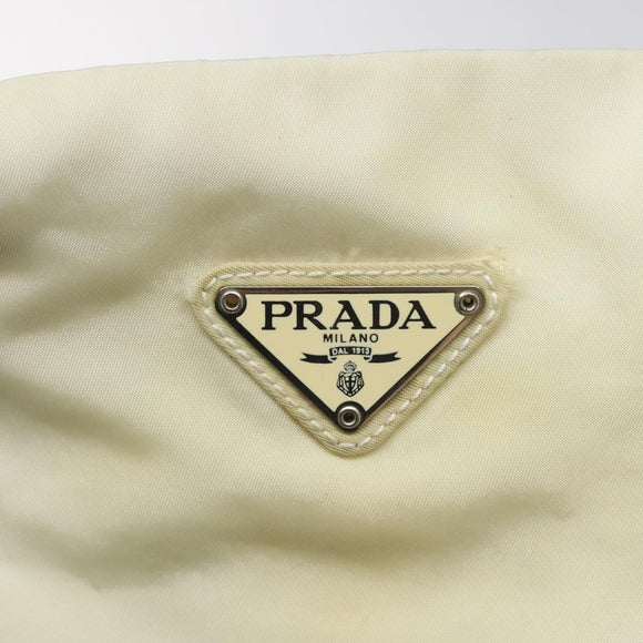 PRADA Hand Bag Nylon Cream Silver Auth EC470