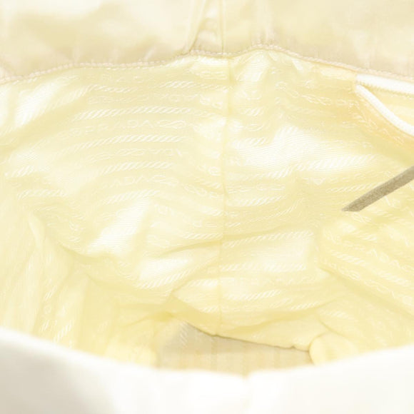 PRADA Hand Bag Nylon Cream Silver Auth EC470