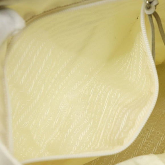 PRADA Hand Bag Nylon Cream Silver Auth EC470