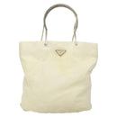 PRADA Hand Bag Nylon Cream Silver Auth EC470-13