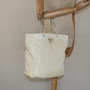 PRADA Hand Bag Nylon Cream Silver Auth EC470-21