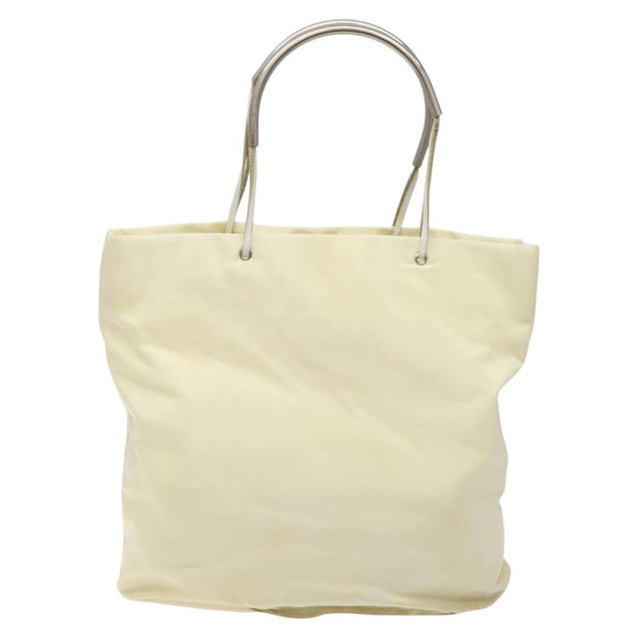 PRADA Hand Bag Nylon Cream Silver Auth EC470