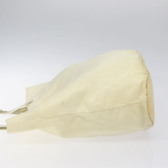 PRADA Hand Bag Nylon Cream Silver Auth EC470