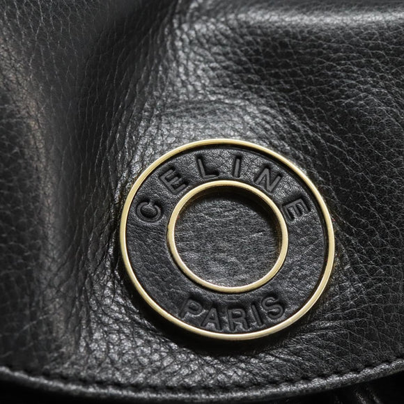 CELINE Backpack Leather Black Gold Auth EC484