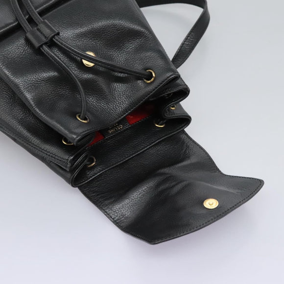 CELINE Backpack Leather Black Gold Auth EC484