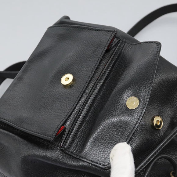 CELINE Backpack Leather Black Gold Auth EC484