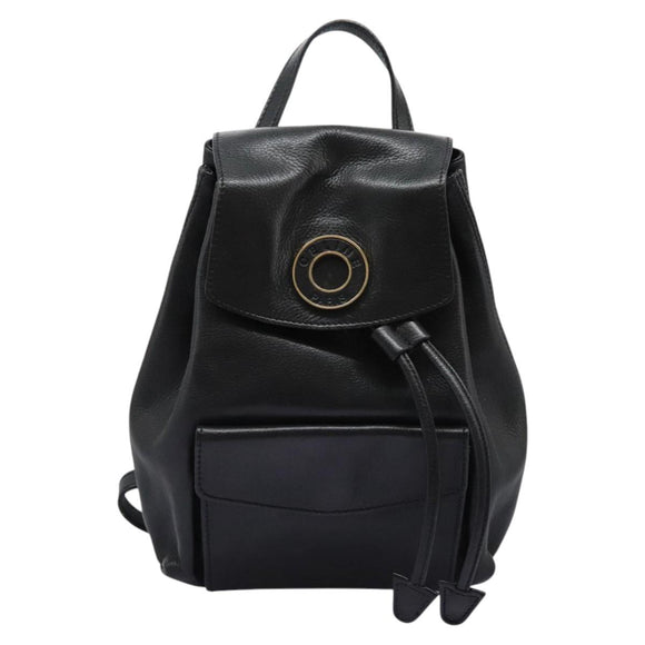 CELINE Backpack Leather Black Gold Auth EC484