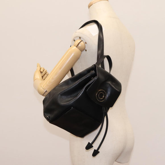 CELINE Backpack Leather Black Gold Auth EC484