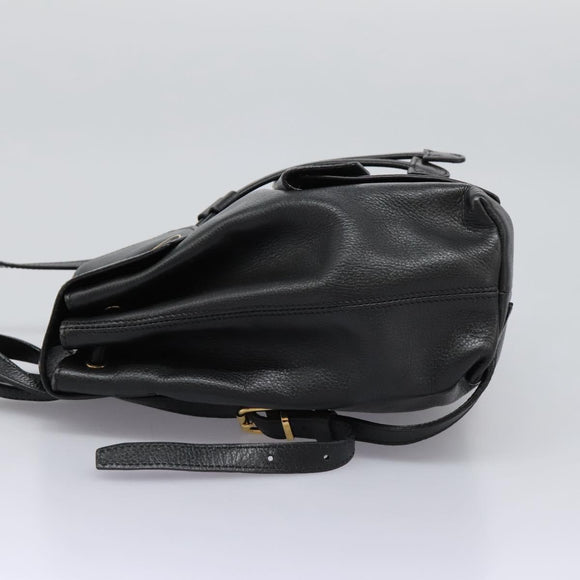 CELINE Backpack Leather Black Gold Auth EC484