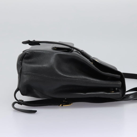 CELINE Backpack Leather Black Gold Auth EC484