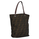 FENDI Zucca Canvas Hand Bag Brown Black Silver Auth EC490-1