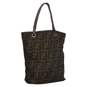 FENDI Zucca Canvas Hand Bag Brown Black Silver Auth EC490