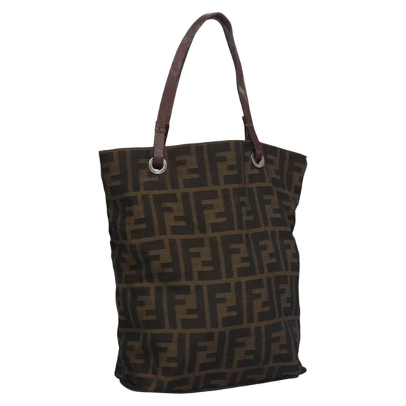 FENDI Zucca Canvas Hand Bag Brown Black Silver Auth EC490
