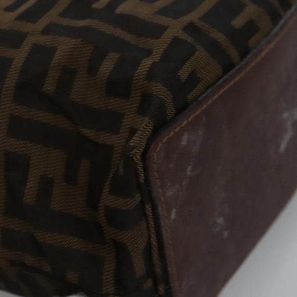 FENDI Zucca Canvas Hand Bag Brown Black Silver Auth EC490