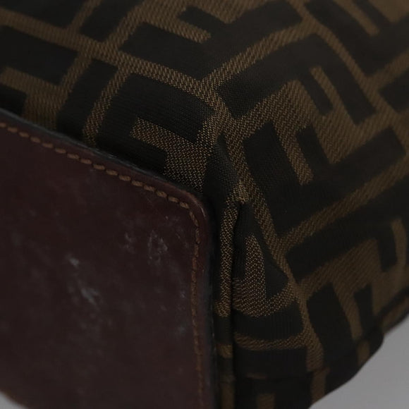 FENDI Zucca Canvas Hand Bag Brown Black Silver Auth EC490