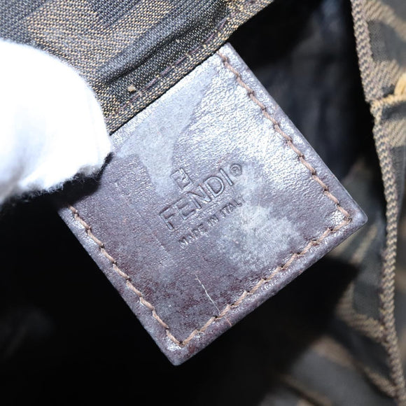 FENDI Zucca Canvas Hand Bag Brown Black Silver Auth EC490