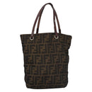 FENDI Zucca Canvas Hand Bag Brown Black Silver Auth EC490-13