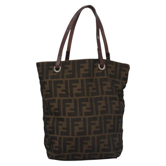 FENDI Zucca Canvas Hand Bag Brown Black Silver Auth EC490