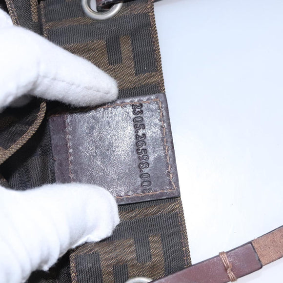 FENDI Zucca Canvas Hand Bag Brown Black Silver Auth EC490