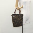 FENDI Zucca Canvas Hand Bag Brown Black Silver Auth EC490-21
