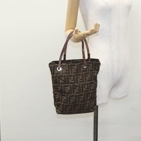 FENDI Zucca Canvas Hand Bag Brown Black Silver Auth EC490