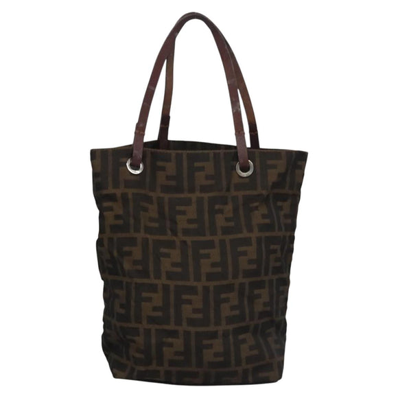 FENDI Zucca Canvas Hand Bag Brown Black Silver Auth EC490