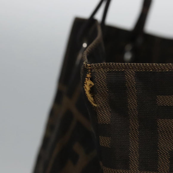 FENDI Zucca Canvas Hand Bag Brown Black Silver Auth EC490