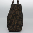 FENDI Zucca Canvas Hand Bag Brown Black Silver Auth EC490-5