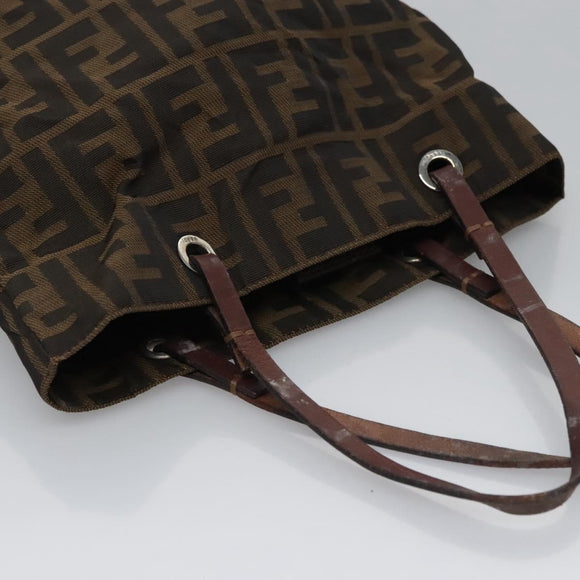 FENDI Zucca Canvas Hand Bag Brown Black Silver Auth EC490