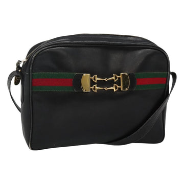 GUCCI Web Sherry Line Shoulder Bag Leather Black Red Green Auth EC493