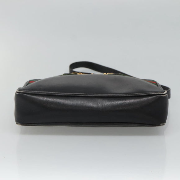 GUCCI Web Sherry Line Shoulder Bag Leather Black Red Green Auth EC493