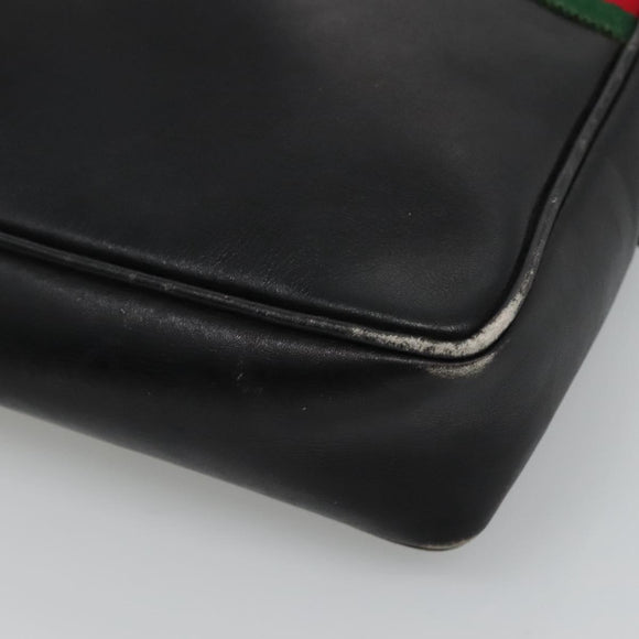 GUCCI Web Sherry Line Shoulder Bag Leather Black Red Green Auth EC493