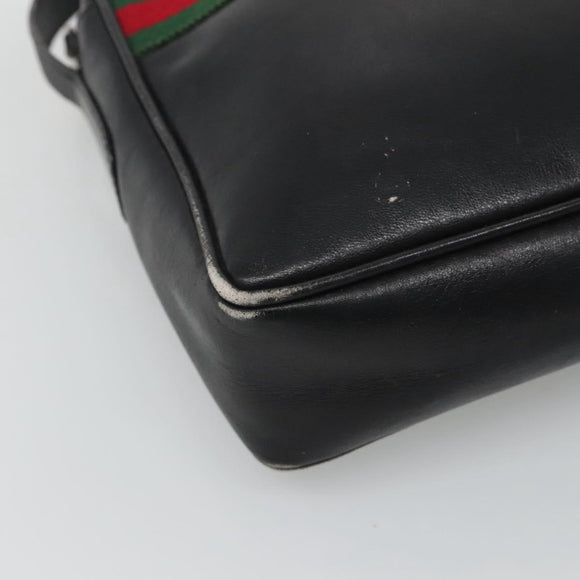 GUCCI Web Sherry Line Shoulder Bag Leather Black Red Green Auth EC493