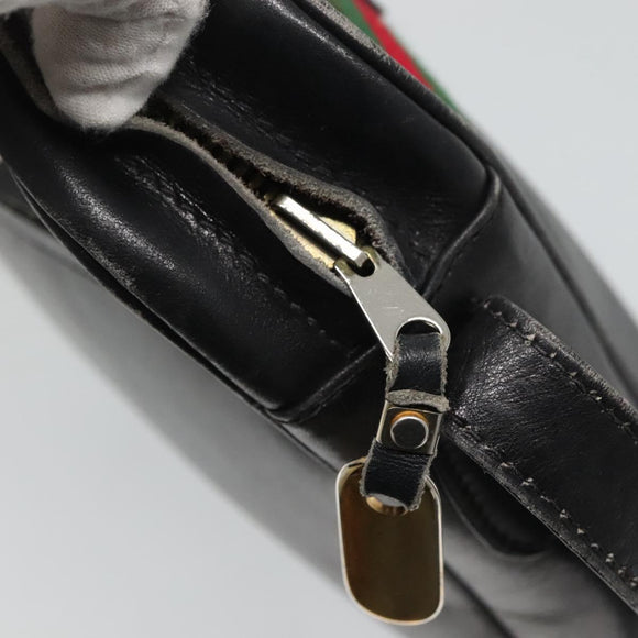 GUCCI Web Sherry Line Shoulder Bag Leather Black Red Green Auth EC493