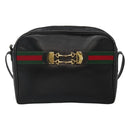 GUCCI Web Sherry Line Shoulder Bag Leather Black Red Green Auth EC493-2
