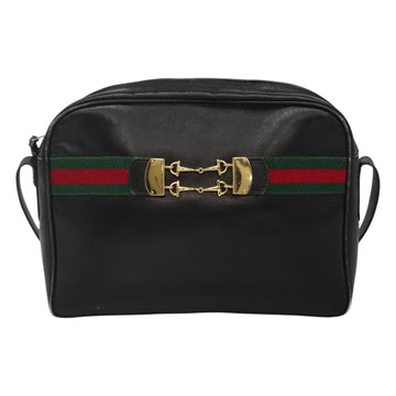 GUCCI Web Sherry Line Shoulder Bag Leather Black Red Green Auth EC493 - 0