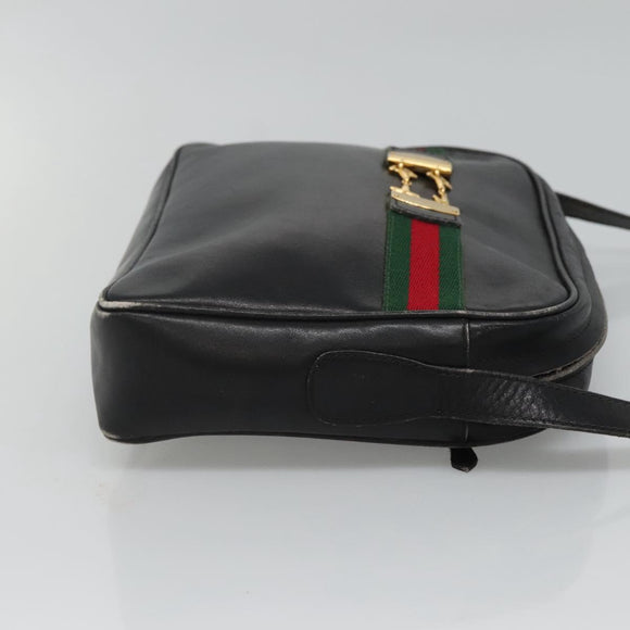 GUCCI Web Sherry Line Shoulder Bag Leather Black Red Green Auth EC493