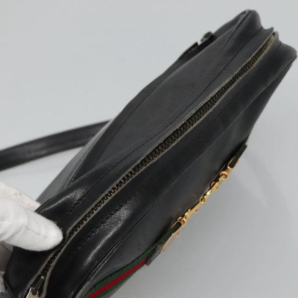 GUCCI Web Sherry Line Shoulder Bag Leather Black Red Green Auth EC493