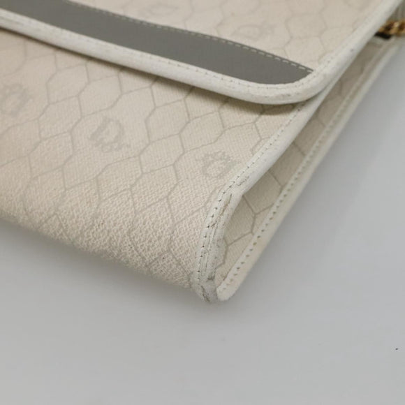 Christian Dior Honeycomb Canvas Chain Shoulder Bag PVC Leather White Auth EC494