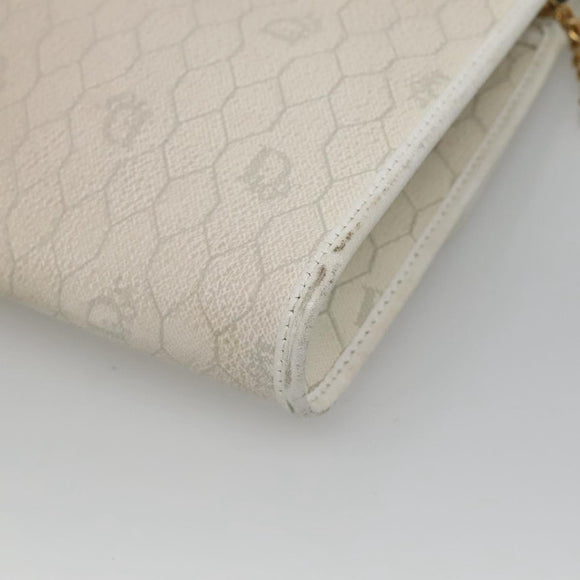 Christian Dior Honeycomb Canvas Chain Shoulder Bag PVC Leather White Auth EC494