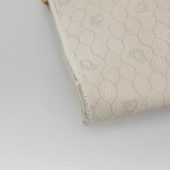 Christian Dior Honeycomb Canvas Chain Shoulder Bag PVC Leather White Auth EC494